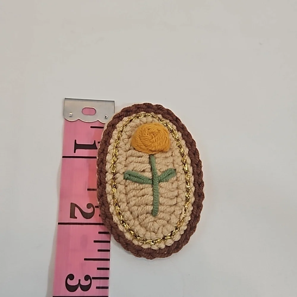 Hand Crafted Hand Knit Crochet Hair Clip Handmade embroidery yellow rose beige